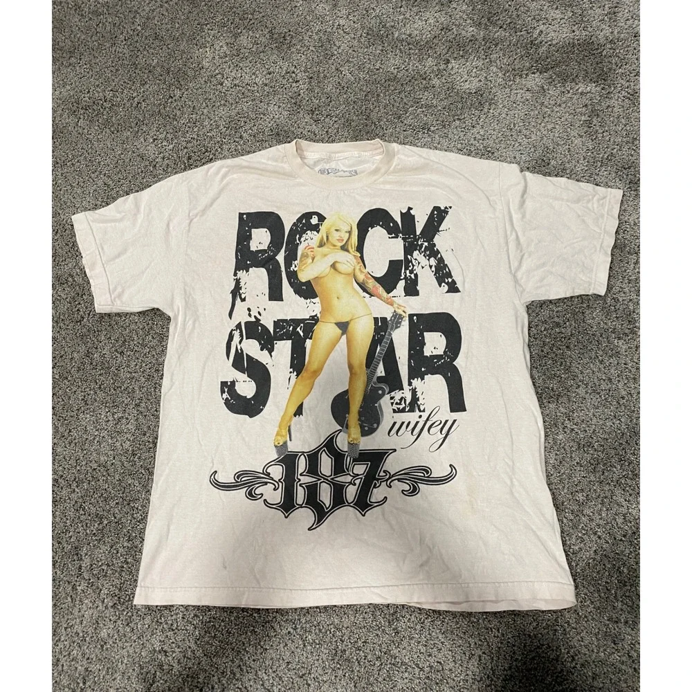 One Eight Seven Rockstar Wifey Graphic T-Shirt XL Cream 187 Secret Society USA